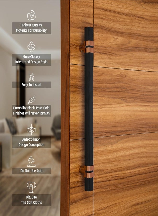 LAPO مقبض باب مربع من الفولاذ المقاوم للصدأ مقاس 18 بوصة من لابو، مناسب للأبواب الرئيسية/الأبواب الزجاجية، مقبض سحب ودفع/مقبض باب رئيسي لجميع أنواع الأبواب - عبوة من قطعة واحدة | لون أسود/ذهبي وردي | ضمان 3 سنوات - Image 3